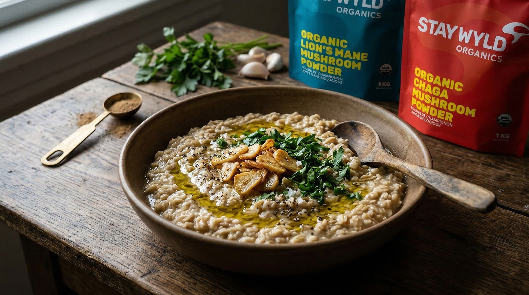 Savoury Mushroom, Herb Oatmeal for Steady Energy and Focus